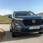 Canyon River Blue Metallic Honda CR-V Front Grille and Headlight
