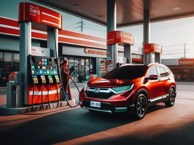 Red Honda CR-V Filling Up gasoline on the gas station