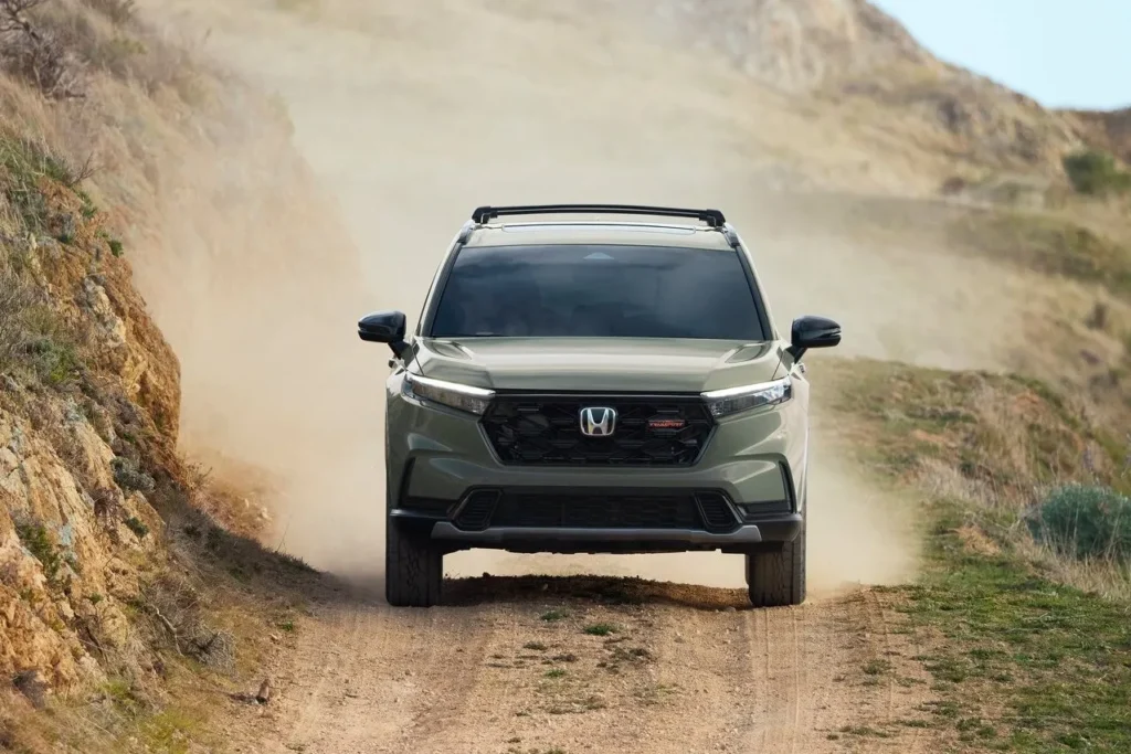 New Honda CR-V Trailsport in Ash Green Metallic Drive on The Dirt