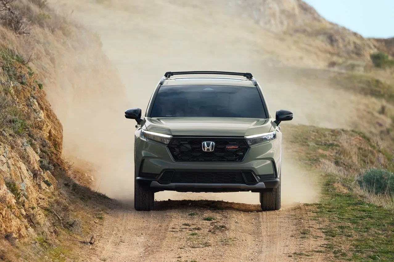 New Honda CR-V Trailsport in Ash Green Metallic Drive on The Dirt