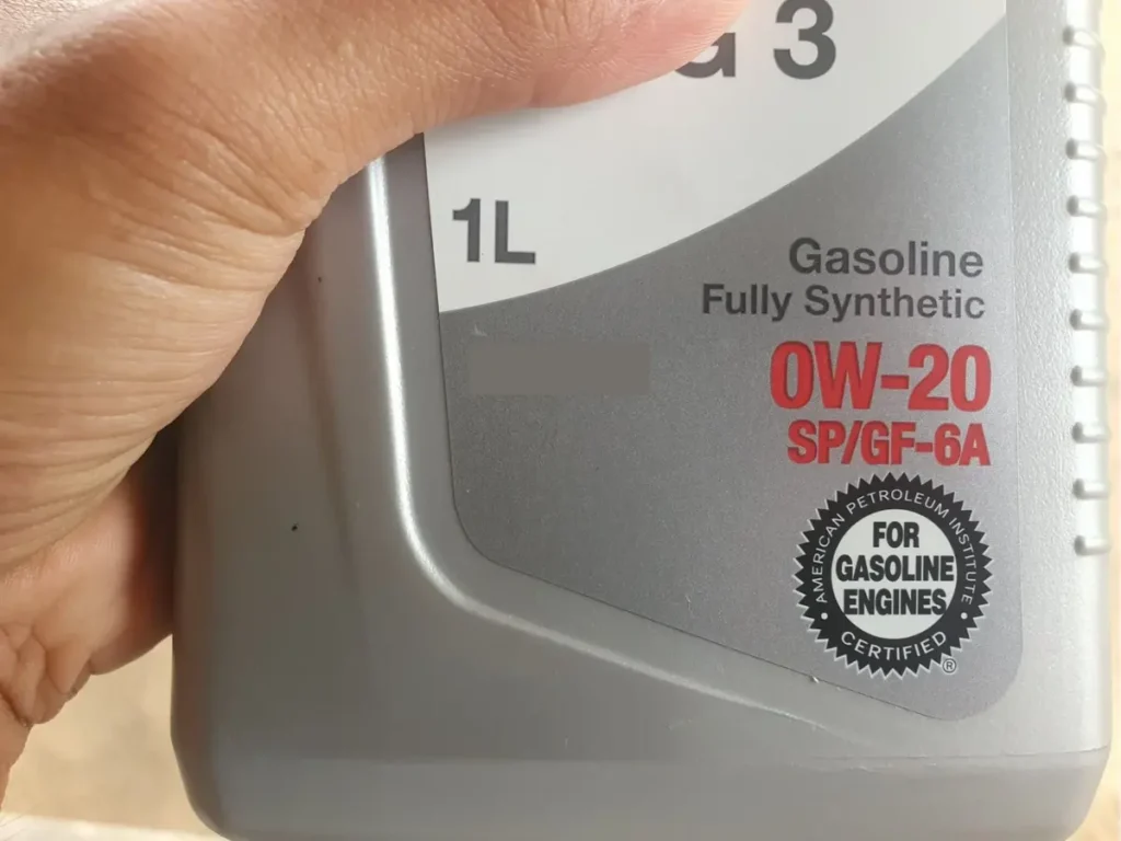 Engine Oil Specification Information On The Oil Bottle