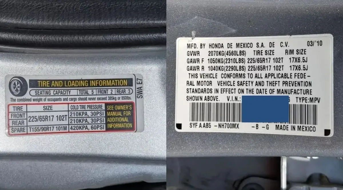 Honda CR-V Vehicle Information Sticker Does not shown Curb Weight Specs